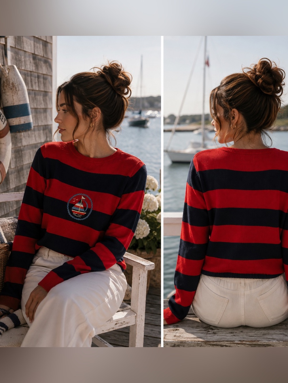 Vintage 90s Crazy Horse Rugby Sailboat Embroidered Cotton Crew Neck Sweater